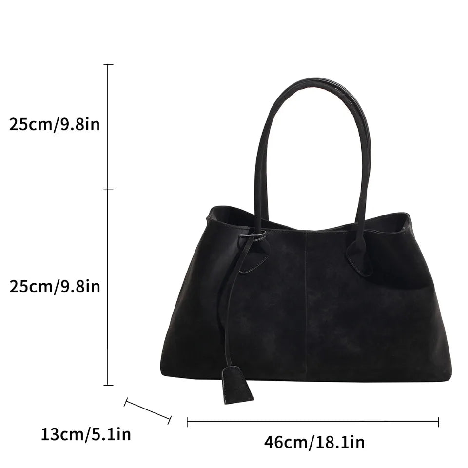 SEAME - Amara - Large Capacity Vegan Suede Handbag for Women in Retro Style Black