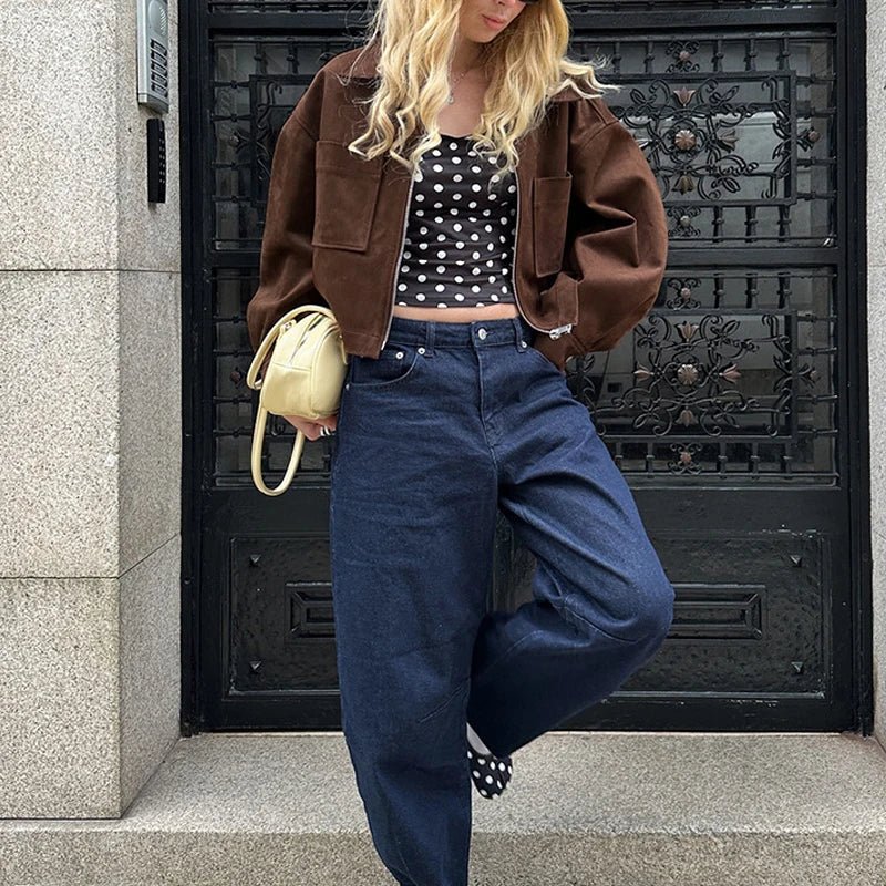 SEAME - Nora Suede Bomber Jacket Brown M