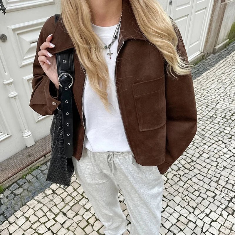 SEAME - Nora Suede Bomber Jacket Brown M