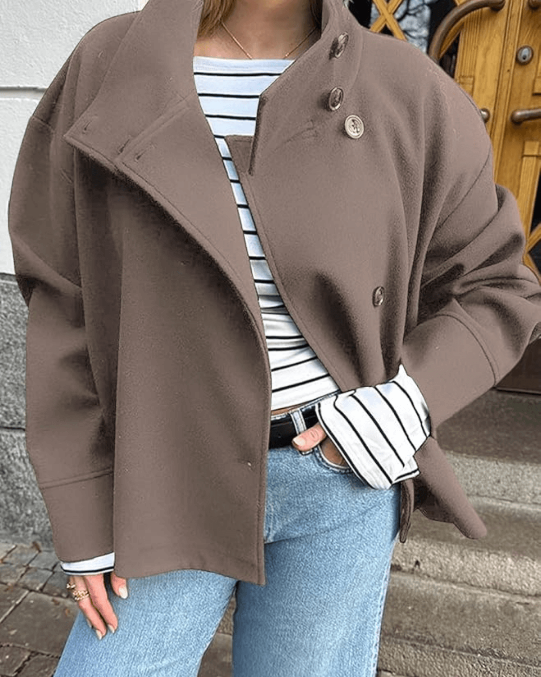 SEAME - Rosalia Elegant Jacket with Stand Collar Taupe S