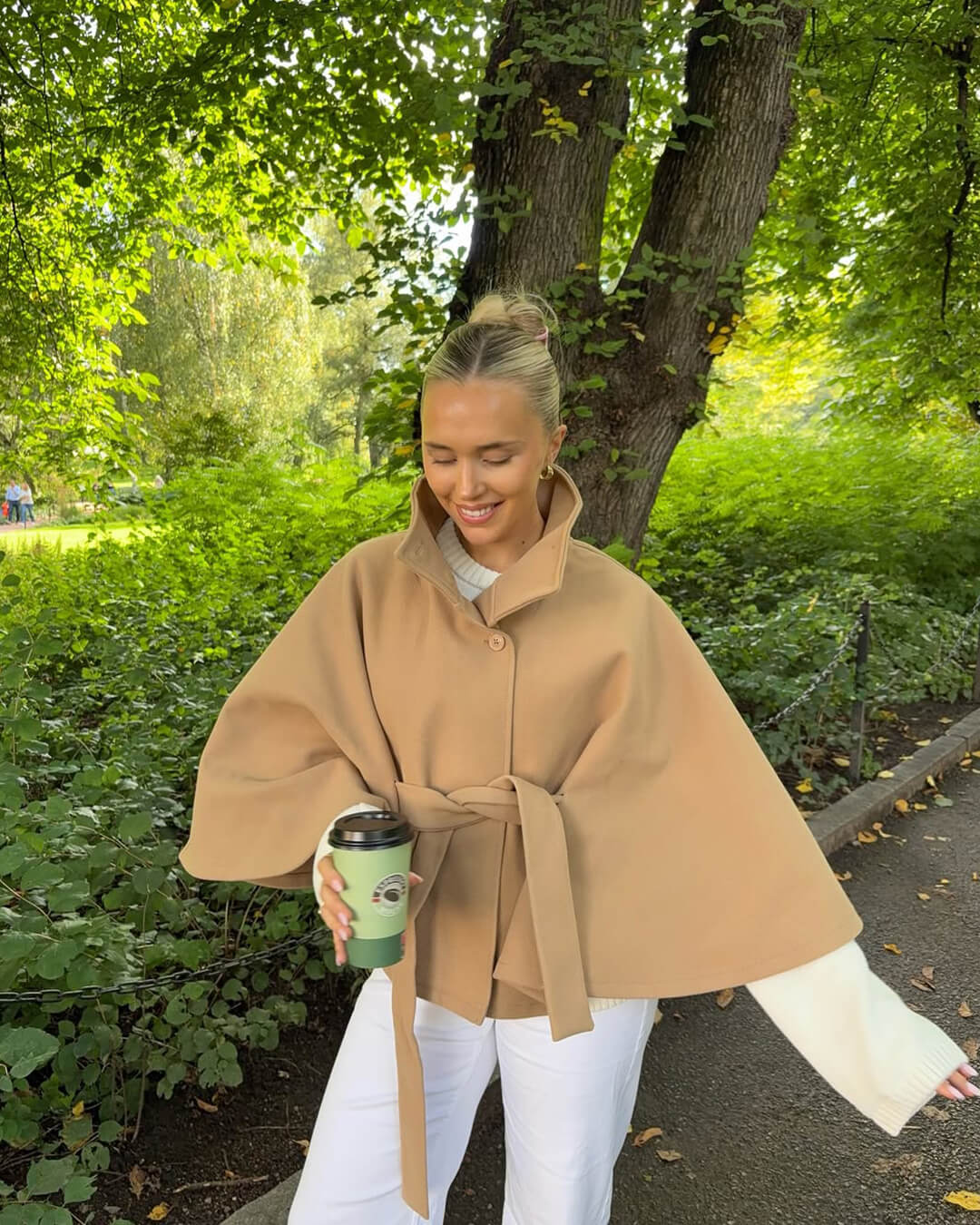 SEAME - Marianne High - Neck Belted Cape Jacket Beige S