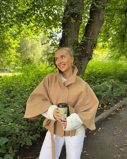 SEAME - Marianne High - Neck Belted Cape Jacket Navy S