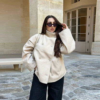 SEAME - Rosalia Elegant Jacket with Stand Collar Autumn Style Creme S