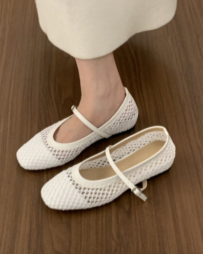 SEAME - Sabrina Mesh Ballet Flats White 35