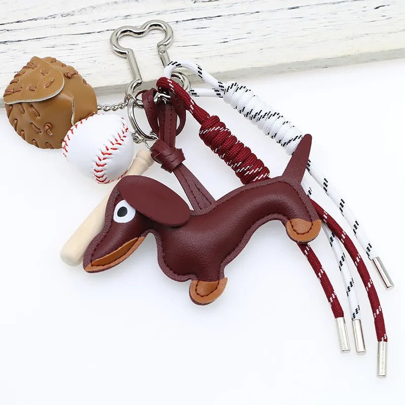 SEAME - Sausage Dog Keychain Pendant Burgundy Tennisball