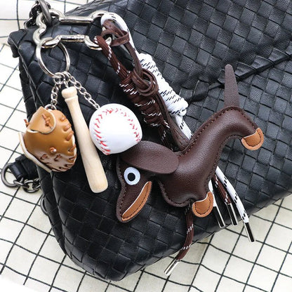 SEAME - Sausage Dog Keychain Pendant Dark Brown Tennisball