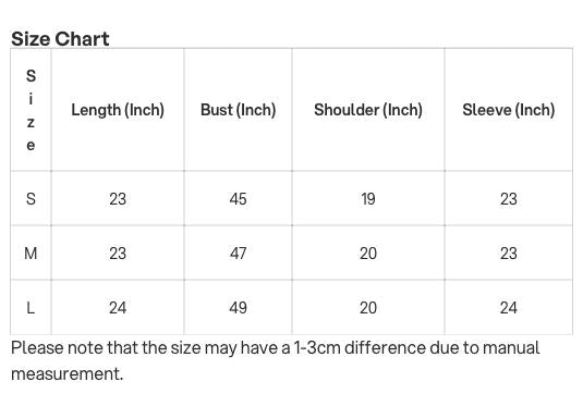 Product-specific measurement chart for Abigail jacket. Read the units in the headings.